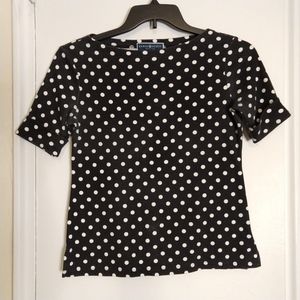 Polka Dot Black White Above Elbow Sleeve Shirt